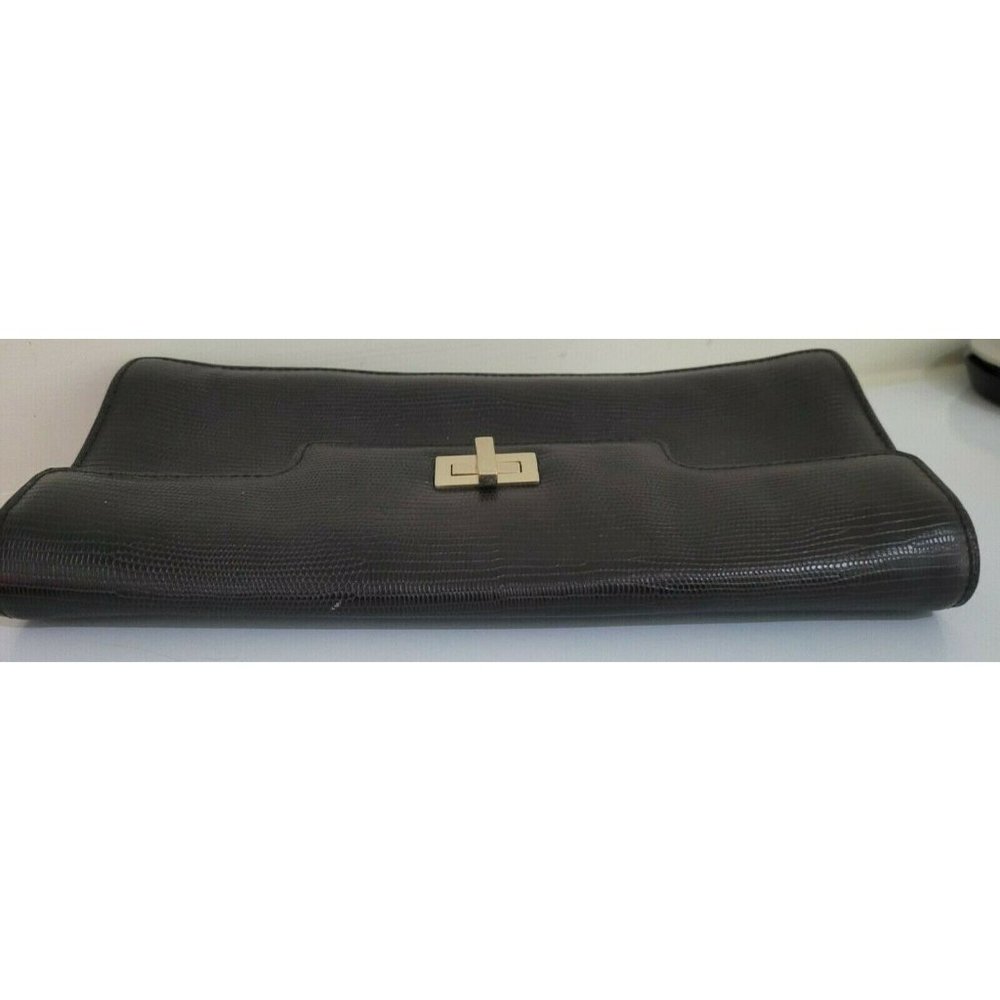 Antonio Melani Lizzard Croc Embossed Brown Leather Turn LockClutch Handbag Purse - Picture 2 of 9